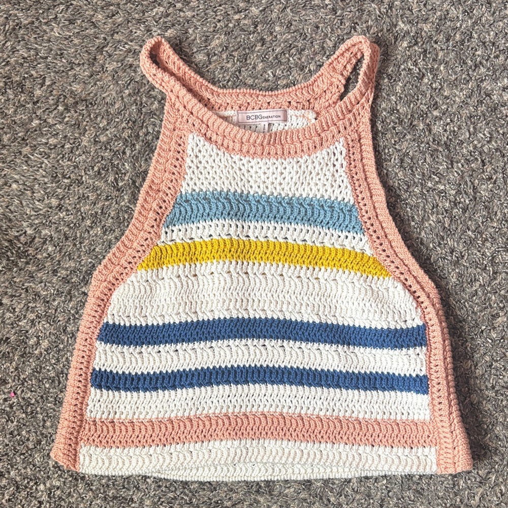BCBG Striped Crochet Tank Top